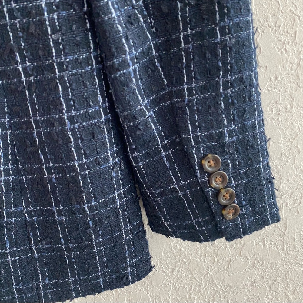 Ann Taylor Double Breasted Tweed Textured Blazer Jacket Blue Size 6 - Picture 7 of 10